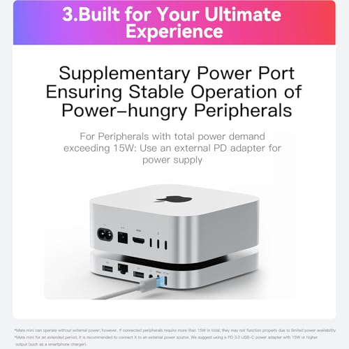 Image of Mate Mini-A 2TB for Mac mini M4 Dock, 80Gbps Thunderbolt 5 Aluminum Alloy Stand with Dual M.2 PCIe SSD Slots (Pre-installed 2TB NVMe, Expandable to 16TB, 2.5G LAN, USB-A 3.0, SD4.0, Silver)