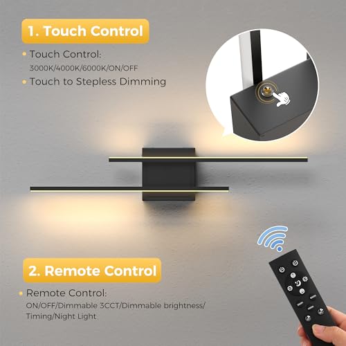 Image of L LOHAS LED Battery Operated Wall Sconces, Set of 2, 10000mAh, Black