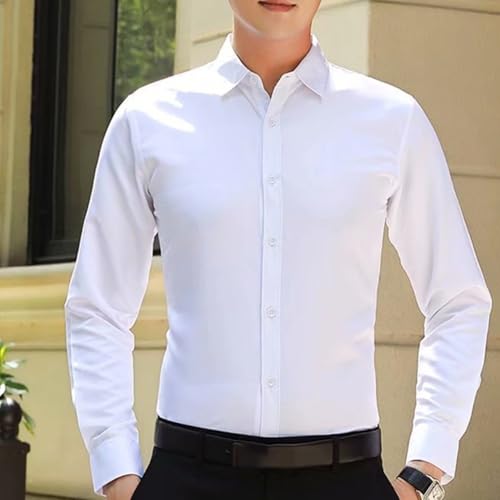 Camisa de manga larga con botones para hombre para uso diario, adecuada para el trabajo y eventos sociales (3XL blanco)