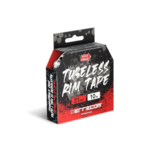 ERRECOM 1000 Miglia Tubeless Rim Tape 10 metros x 21 mm, Cinta Sellante para convertir llantas de bicicleta con cámara a Tubeless, Ultra Resistente, Incluye 4 Sellos Adhesivos