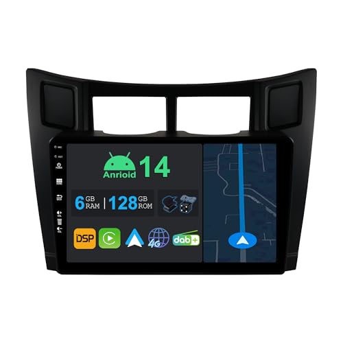 YUNTX 9 Pulgadas Android 14 Autoradio para Toyota Yaris XP90 (2005-2012) | Octa Core | 6GB 128GB | Integrado 4G LTE | CarPlay&Android Auto | DSP | Dab | HDMI | Dual Band WiFi | Bluetooth 5.0