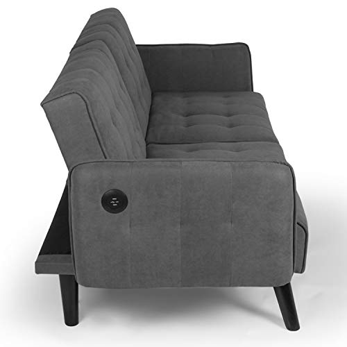 Hfg 65In Modern Fabric Linen Upholstered Convertible 2 Usb Folding Futon Couch Sofa Bed, Foldable Loveseat, Loveseats Furniture For Compact Small Space, Dorm, Living Room Apartment, Office, Dark Grey #TOP7