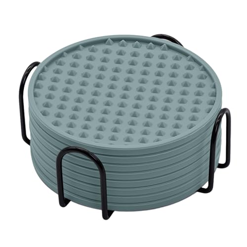 8 Piece Drink Coasters with Holder, Coasters for Drinks, Coasters Set of 8,Silicone Coaster for Desk Cup, Non-Slip, Hot or Cold, Anti-Overflow Tabletop Protection and Decor