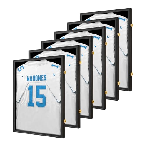 Tieeqe Jersey Frame Display Case Lockable Jersey Shadow Box Black 6PC