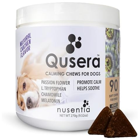 NUSENTIA Qusera Calming Dog Chews (90ct), Natural Calming Aid for Dogs, Vet Formulated, 30 Day Supply Cover