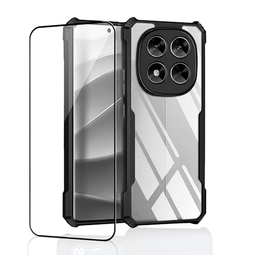 Image of Back Cover Case + Screen Protector for Poco X7 5G | Transparent & Black Mobile Phone Back Case Cover for POCOX7 5G | Camera Protection | Poco X7 5G TPU & PC Black Cover Case