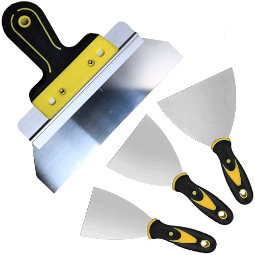 Paint Scraper, Stainless Steel 10 Inch Soft Rubber Handle Scraper and 2, 4, 6 Inch Putty Knife, Multi-Purpose Filling Painting Tool, DIY-Professional Paint Removal, Drywall Finish/Plaster Scraping