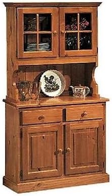 Dresser with Pine Base Unit and Top Section Glass Display Area in Wood, Honey, Walnut and Natural Colour