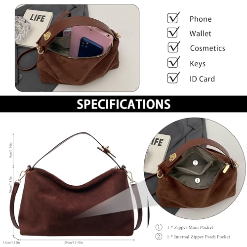 Carteras de gamuza para mujer: bolso cruzado pequeño, bolso retro de hombro, bolso de mano con asa superior y tote miniatura 4
