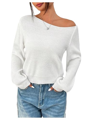 GORGLITTER Women's Off The Shoulder Sweater Lightweight Knit Long Sleeve Pullover Tops