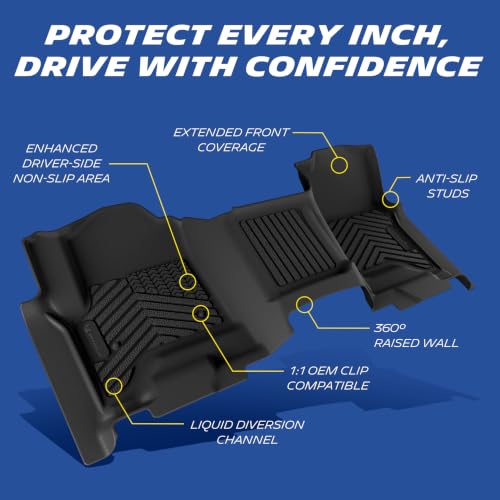 Image of Michelin Vehicle Mats for 2014-2018 Chevy Silverado /GMC Sierra 1500 | 2015-2019 2500 /3500, Double Cab Bench Seat Carpet Floor, All-Weather TPE Custom Fit Liner, Premier