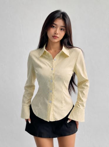 Image of Women Shirt||Women Relaxed Fit Vertical Striped Spread Collar Cotton Casual Shirt (S-12-19)