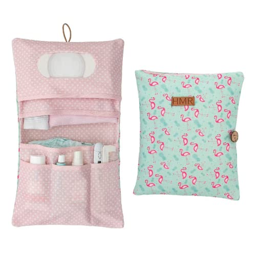 Image of HAMUR Baby Bag Organizer, Portable Stroller Mini Diaper Bag Pouches for Travel Unisex, Foldable Newborn Baby Accessories Carriage Bag for Boys & Girls (Flamingo)