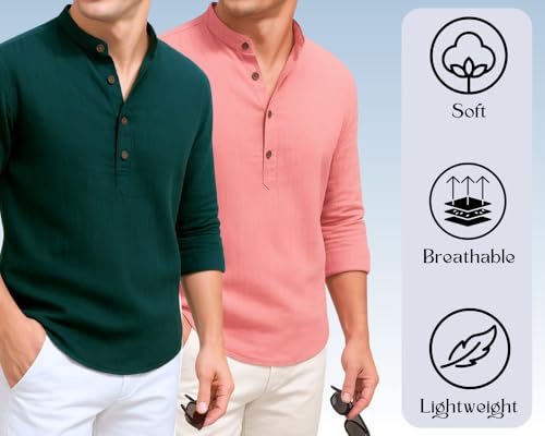 Image of DEELMO Combo of Men's Cotton Blend Solid Regular Fit Full Sleeve Short Kurta | Men's Trendy Short Kurta Pack of 2