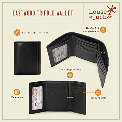 House of Jack Co. Eastwood Trifold Wallet for Men, RFID Blocking, Double Bill Compartment, Full Grain Cowhide Leather Wallet, Black4