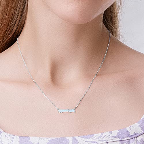 Horizontal Bar Necklace Sterling Silver Leaf Bar Pendant White/Blue/Green Opal Necklace Opal Jewelry Gifts for Women Teen Girls3
