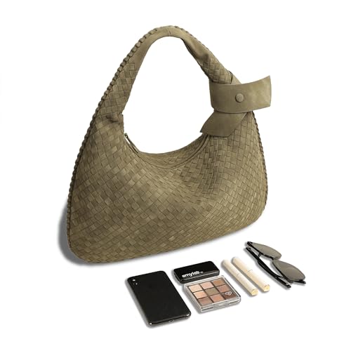 Bolso tipo Tote tejido en ante sintético verde para mujer miniatura 5