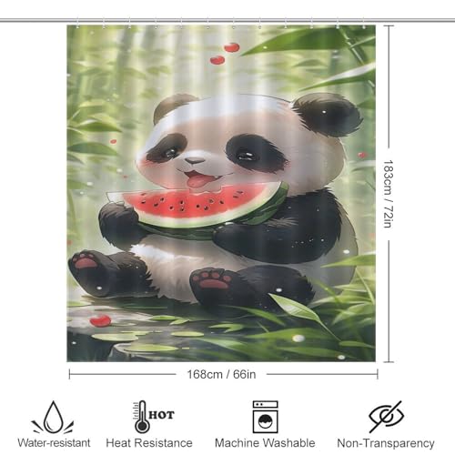 Rideau de douche panda séchage rapide en tissu polyester avec 12 crochets