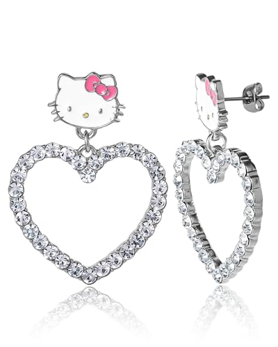 Sanrio Hello Kitty Jewelry Dangle and Hoop Earrings for Women, Fashion Hello Kitty Earrings with Crystals or Enamel Plating
