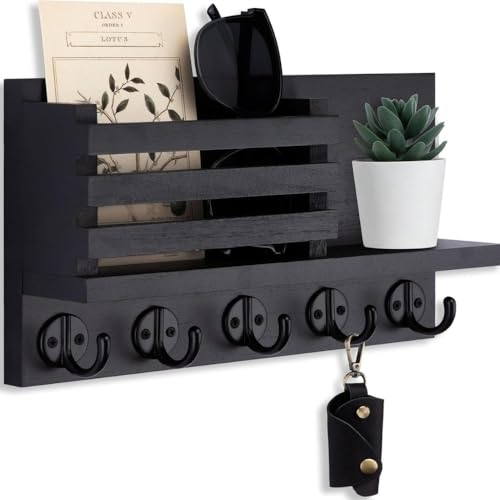 Image of PEDEX - Wall Mounted Wooden Key Holder with Shelf | Multipurpose Entryway Organizer for Keys, Sunglasses, Mail, Plants Great for use in entryways, hallways, Kitchens, or Offices