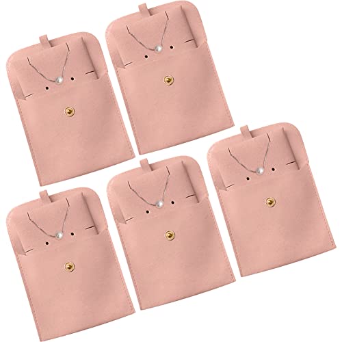 WAYUTO 5 Pack Snap Button Jewelry Pouches Jewelry Storage Bag Jewelry Pouch with Insert Jewelry Gift Bag Jewelry Travel Organizer for Women Girls Pink