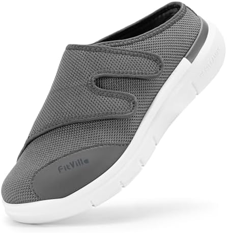 FitVille Shoes for Men Slip-On Mules for Swollen Feet Extra Wide Adjustable Clogs Walking Shoes for Plantar Fasciitis Indoors Outdoors