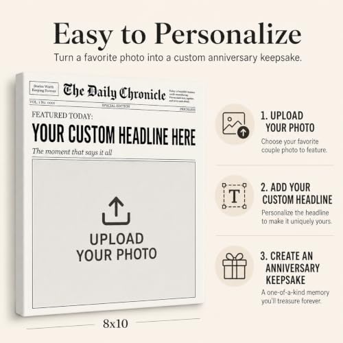 TWING Custom Canvas Print for Couple, Personalized Newspaper Style Photo Wall Art with Custom Text, Anniversary Custom Gift for Couple Husband Him, Ready to Hang Romantic Home Decor, 8x10 Inch — view 2