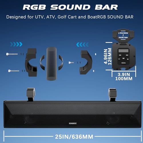 UTV Soundbar – 66 cm breit, 10,2 cm Lautsprecher, 2,5 cm weiche Kalottenhochtöner, Vollbereich mit mehrfarbiger Beleuchtung, IPX5 wetterfest, Bluetooth, integrierter Verstärker – Bild 7