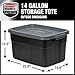 Rubbermaid Heavy Duty Black Storage Bins Plastic Totes with Lids for Storage, Stackable, Large Capacity, Durable, Multipurpose, 14 GAL, 6 Pack (14 GAL - 6 Pack Solid Black and Grey)