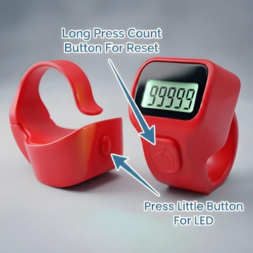 Image of Digital Finger Ring Counter, LCD Display, LED Back Light in Display, up to 99999 (Pack of 1- Any Random Colour Will Be Sent As Per Availability) (Red)