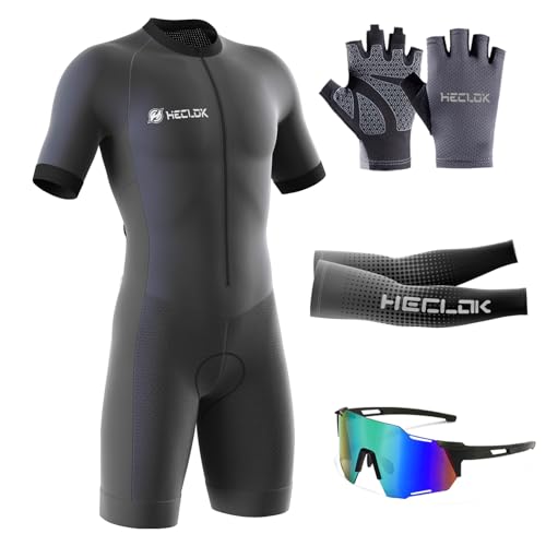 Herren Fahrrad Skinsuit, Triathlon Anzug，Radsportanzug gepolstert einteilig Trisuit Bike，Herren Triathlon Tri Anzug Kompression Duathlon Laufen Schwimmen Fahrradfahren Skinsuit (TYP-7,5XL)