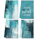 Geyoga 4 Pcs Marble Kitchen Towels Teal Turquoise Bathroom Hand Dish Towels Modern Abstract Absorbent Tea Washcloths for Winter Spring Bathroom Decor Kitchen Accessories Gifts