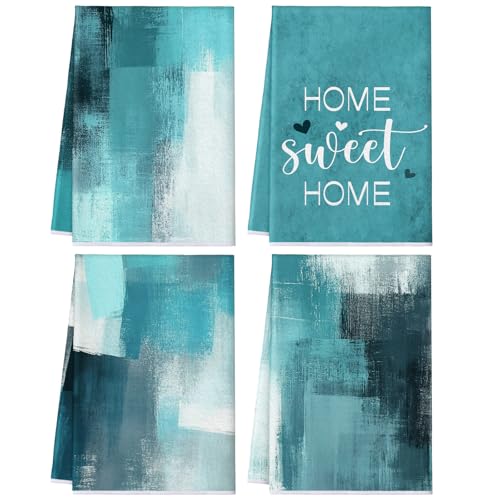 Geyoga 4 Pcs Teal Kitchen Dish Towels Turquoise Bathroom Hand Towels Absorbent Emerald Farmhouse Washcloths for Summer Bathroom Decor Kitchen Accessories Gifts