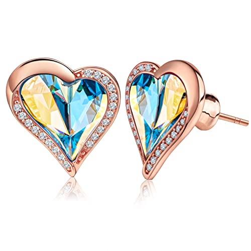 Beutirer Herz Ohrringe Rosegold, 18K Vergoldete Ohrringe Damen mit Simulierte Kristallen, Personalisierte Schmuck Geschenke zum Geburtstag Hochzeit Jahrestag für Frauen Freundin Mutter Cover