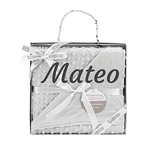 Variouss Manta de Bebe Personalizado con su Nombre Bordado, Cochecito o capazo. (Manta Gris)