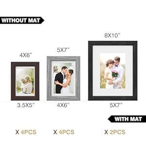 10 pack picture frames collage wall decor gallery wall frame set with mat for wall mounting or tabletop display including two 8×10 four 5×7 four 4×6 family photo frames black gray brown  urban country home decor