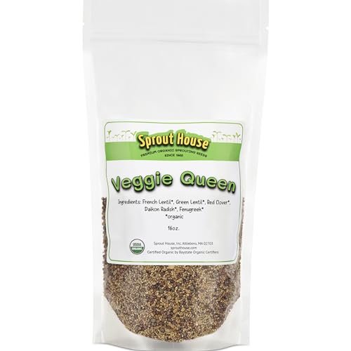 The Sprout House Veggie Queen Salad Mix Certified Organic Non-gmo Sprouting Seeds - Red Clover, Red Lentil, French Lentil, Daikon Radish, Fenugreek 1 Pound