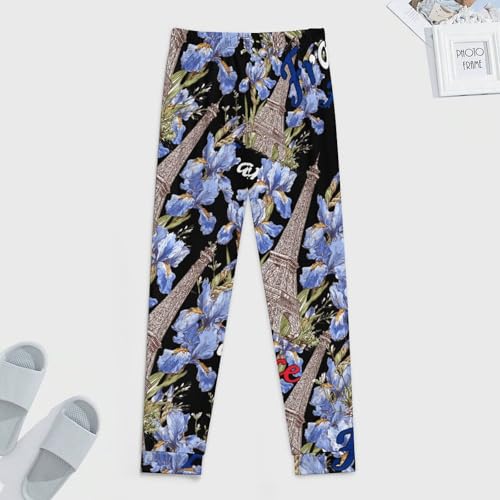 Eiffel Tower Iris Flowers France French Flag Men's Pajama Bottoms Sleep Lounge Soft Comfy Pants Sleepwear4