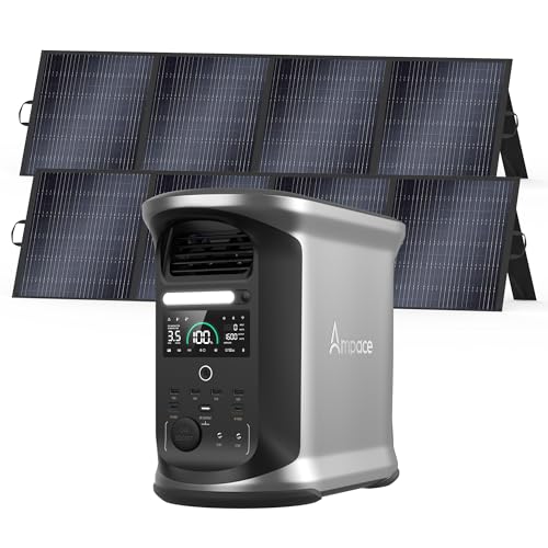 Image of AMPACE Andes 1500 Power Station with 2×200W Solar Panel, 2400W/1462Wh Solar Generator with 3 AC Outlets, AC 1800W Fast Charging, APP Control Battery Backup for Home, Camping & RVs
