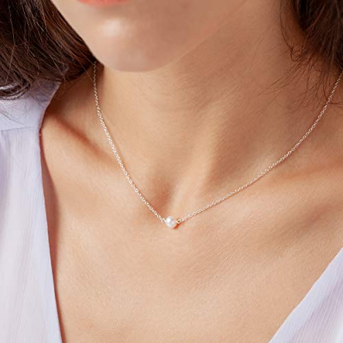 Single Pearl Choker Necklace, 925 Sterling Silver or 14K Gold Filled Fine Chain, Simple Dainty White Freshwater Pear Pendant, Made in USA, 13"-16" Adjustable3