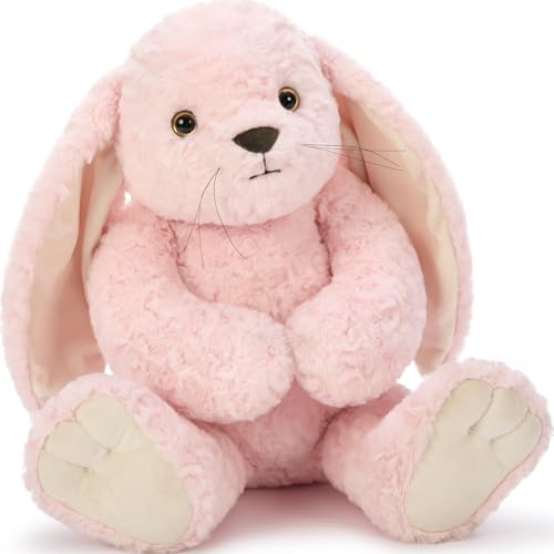 MorisMos Giant Pink Rabbit Plush Toy, 45cm Super Soft Floppy-Eared Bunny Stuffed Animal, Kawaii Cuddly Toy for Girls Kids Birthday Gift