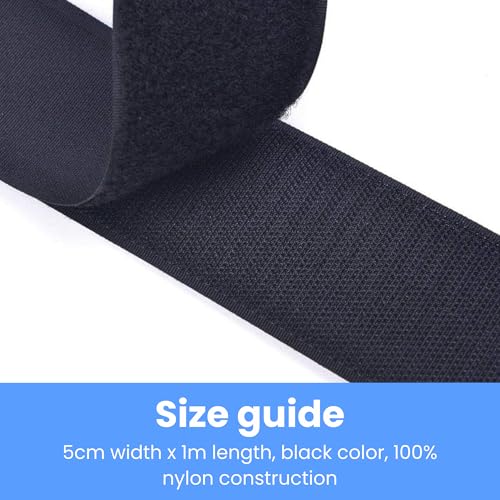Schwarzes Klettband-Set zum Aufnähen mit nicht klebender Rückseite aus Nylongewebe, 5 cm - 1 m