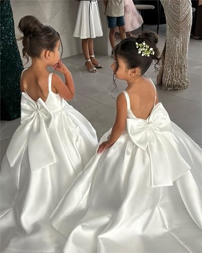 Satin Flower Girl Dress First Communion Dress for Girls Princess Pageant Party Gown with Bow2