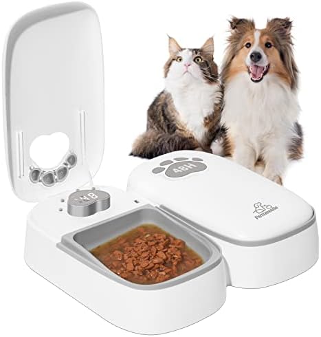 Automatic Cat Feeder Wet Food 2 Cat, 2 Meal Smart Pet Feeder, Low Noise Timed Feeder for Cats & Dogs, Dry or Semi-Moist Pet Food Dispenser, 1-48 Hours Microchip Cat Feeder, Auto-On Smart Pet Feeder