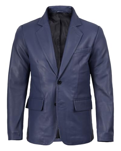 Image of fjackets Mens Leather Blazer Jacket - Real Lambskin Leather Sport Coat, 2-Button, Leather Jacket Men Business to Weekend