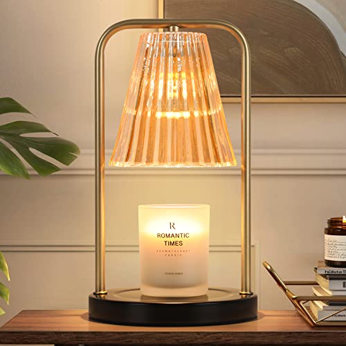 Candle Warmer Lamp For Jar Candles, Dimmable Candle Melter With Amber Glass Shade, Vintage Electric Candle Heater Top-Down Melting Heat Adjustable, Retro Fragrance Candle Wax Warmer, 2 Bulbs Included #TOP12