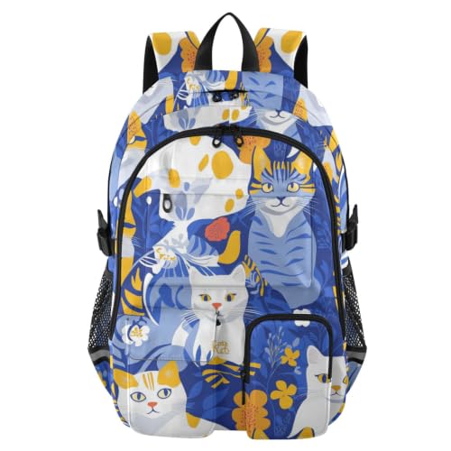 Mochila para laptop azul real de gatos American Shorthair para llevar al campus universitario