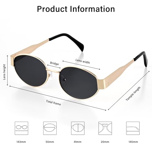 Retro Oval Sunglasses for Women, Metal Frame Sunglasses Classic Trendy Sun Glasses4