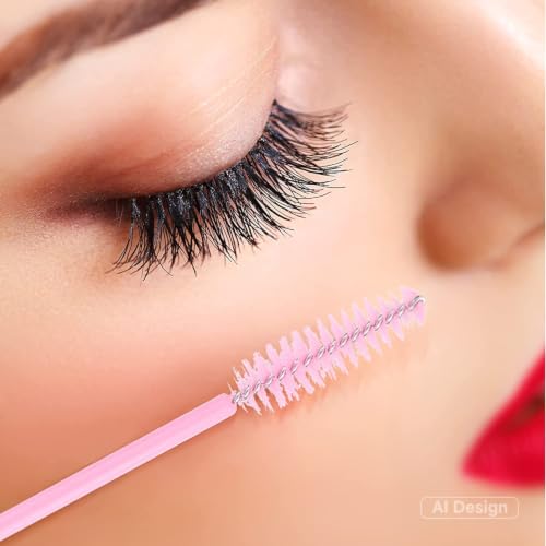 Image of G2PLUS 300PCS Disposable Eyelash Brushes, Adjustable Mascara Wands Makeup Applicator Kits, Lash Spoolies Brushes for Eyelash Extensions and Eyebrows (Pink)