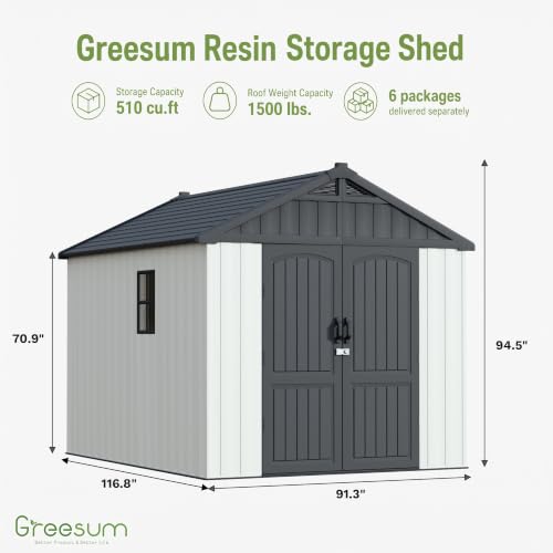 Image of Greesum 8x10 FT Resin Outdoor Storage Shed with Floor, Beige